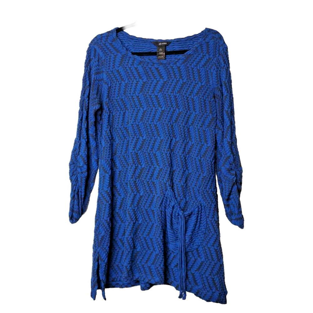 Ali Miles LAGENLOOK womens Large Top Tunic Asymmetrical ARTSY Bohemian Ruched‎